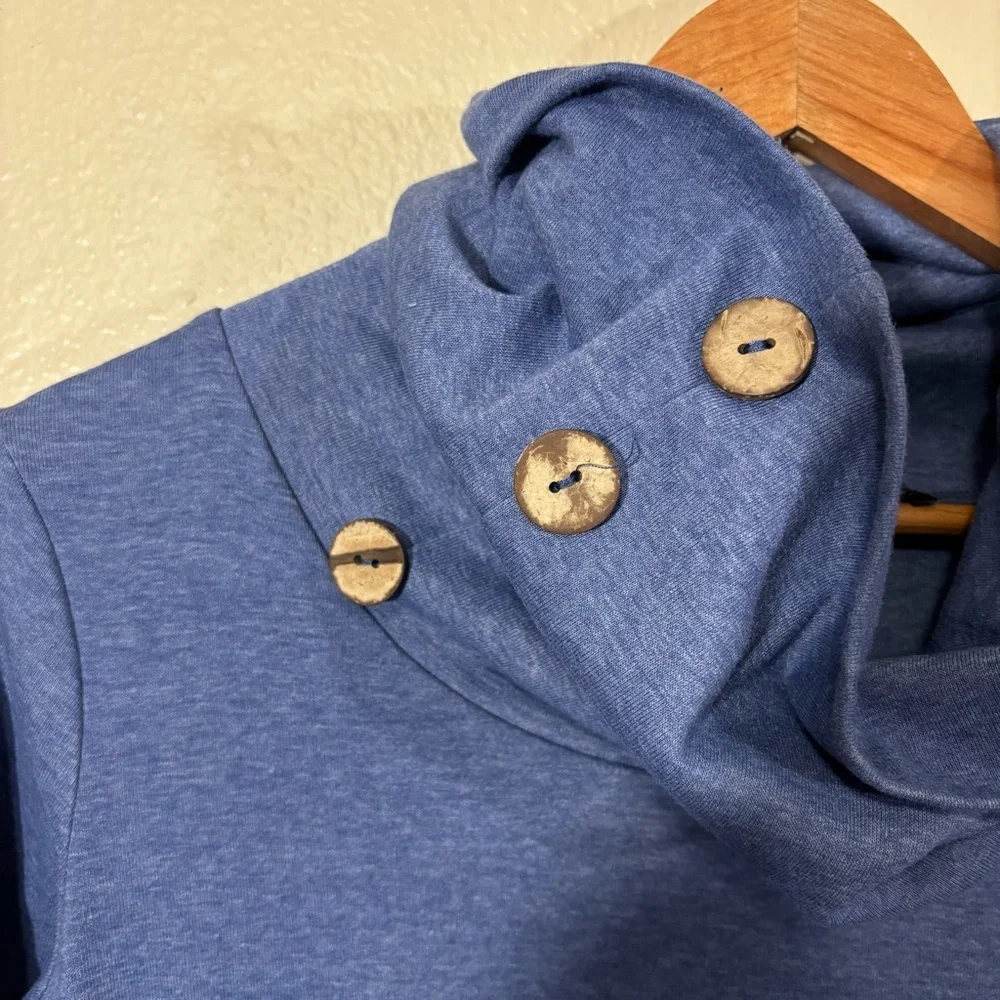 Blue Cowl Neck Sweater with Button Accents Size S